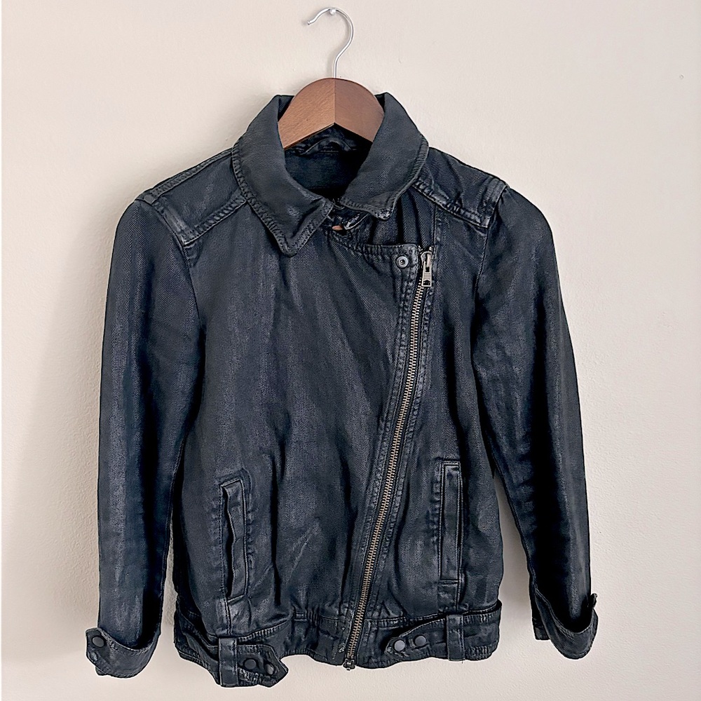 All Saints Leather-Dipped Denim jacket